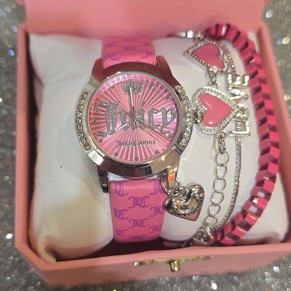 Juicy Couture 4-PC Logo Watch & Heart/Love Bracelet Set‎